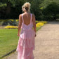 Rosa Neckholder-Mode Neckholder Rüschen Tiered Rüschen lange Chiffon Tüll Ballkleid Abendkleid Partykleid gh3100