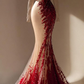 ✨Girlhomeshops-Nude Red 3D Beaded Mermaid Prom Dress Sheer Sleeves gh10175