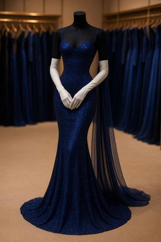 Girlhomeshops-Blue shiny elegant long sweetheart neckline satin tulle prom dress evening gown gh5406