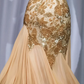 ✨Girlhomeshops-Gold Beaded Sequin Prom Dress Spaghetti Strap Cowl Neck Irregular Chiffon Ruffle Hem Evening Gown gh10060