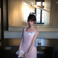 Women Sweet Light Pink Sleeveless Homecoming Dress Square Neck White Bow Asymmetric Ruffle Short Party Dress gh9415