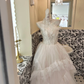 Ivory Strapless Cinched Waist Voluminous Skirt Long Romantic Dress, Wedding Gown gh7796