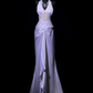 ✨Girlhomeshops-White Beaded Halter Ruched Satin Formal Evening Gown gh10243
