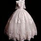 Luxury Court Style Satin & Tulle Floor-Length Ballgown Off-Shoulder Beaded Embroidery Train Wedding Dress - Ceremony Gown for Wedding & Engagement Banquet gh6494