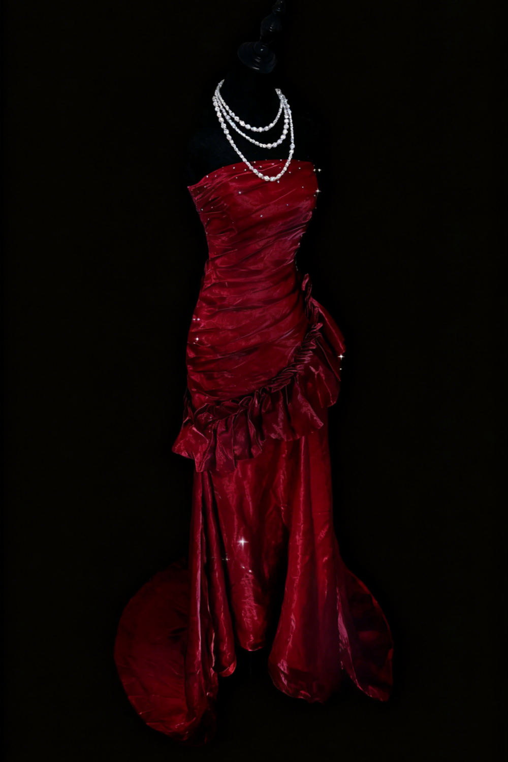 Robe de soirée bustier sans manches, style luxueux et sexy | Robe longue sirène en satin bordeaux scintillant, idéale pour un gala, un bal, des fiançailles ou un banquet (gh6421)