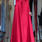 Wide Strap Red Satin Prom Dress V Neck Front Bow Ruched Formal Evening Gown gh9810