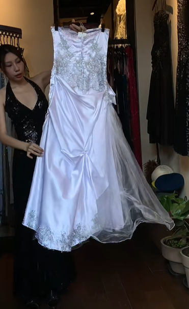 White Strapless Sweetheart Prom Dress, Hand Beaded Sequin Asymmetrical Overlay Tulle Evening Gown gh9776