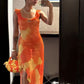 Orange Fashion Gradient Spaghetti Strap Lange Rüschen Elegante Chiffon Ballkleid prom kleid Abendkleid Urlaub Party Kleid gh3319