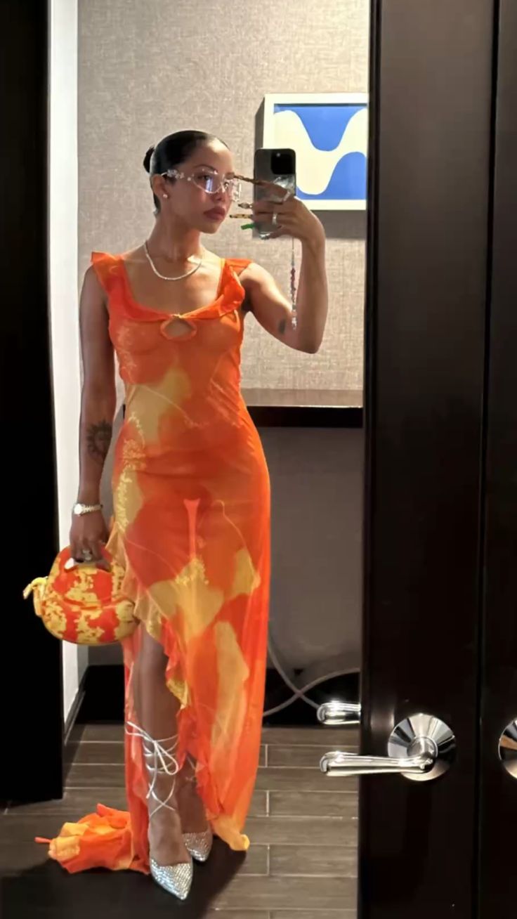 Orange Fashion Gradient Spaghetti Strap Lange Rüschen Elegante Chiffon Ballkleid prom kleid Abendkleid Urlaub Party Kleid gh3319