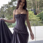 Purple vintage fashion spaghetti strap long satin prom dress, evening dress, party dress gh3525