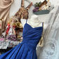 Sexy Blue Vintage Print Spaghetti Strap Fitted Waist Flared Skirt Prom & Evening Party Dress gh8483