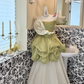 Light Green Strapless Waist-Cinched Voluminous Skirt Long Romantic Dress, Wedding Gown gh7642