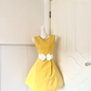 Women Mustard Yellow Homecoming Dress, Sleeveless Notched Neck Dress, White Rhinestone‑Accent Bow Wide Sash, High Waist Voluminous Fit‑and‑Flare Mini Cocktail Party Dress gh9237