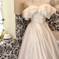 White Off-Shoulder Soft Waist-Cinched Fitted Satin Long Romantic Dress, Wedding Gown gh7513