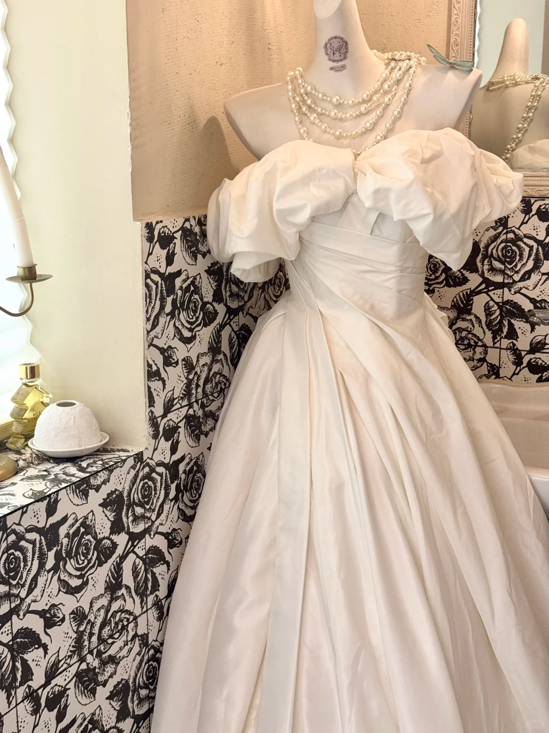 White Off-Shoulder Soft Waist-Cinched Fitted Satin Long Romantic Dress, Wedding Gown gh7513