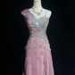 ✨Girlhomeshops-One Shoulder Dusty Pink Beaded Chiffon Mermaid Evening Gown gh10278