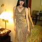 Light Brown V-Neck Fitted Waist Sequin Vintage Exquisite Prom Gown, Evening Party Dress gh8367