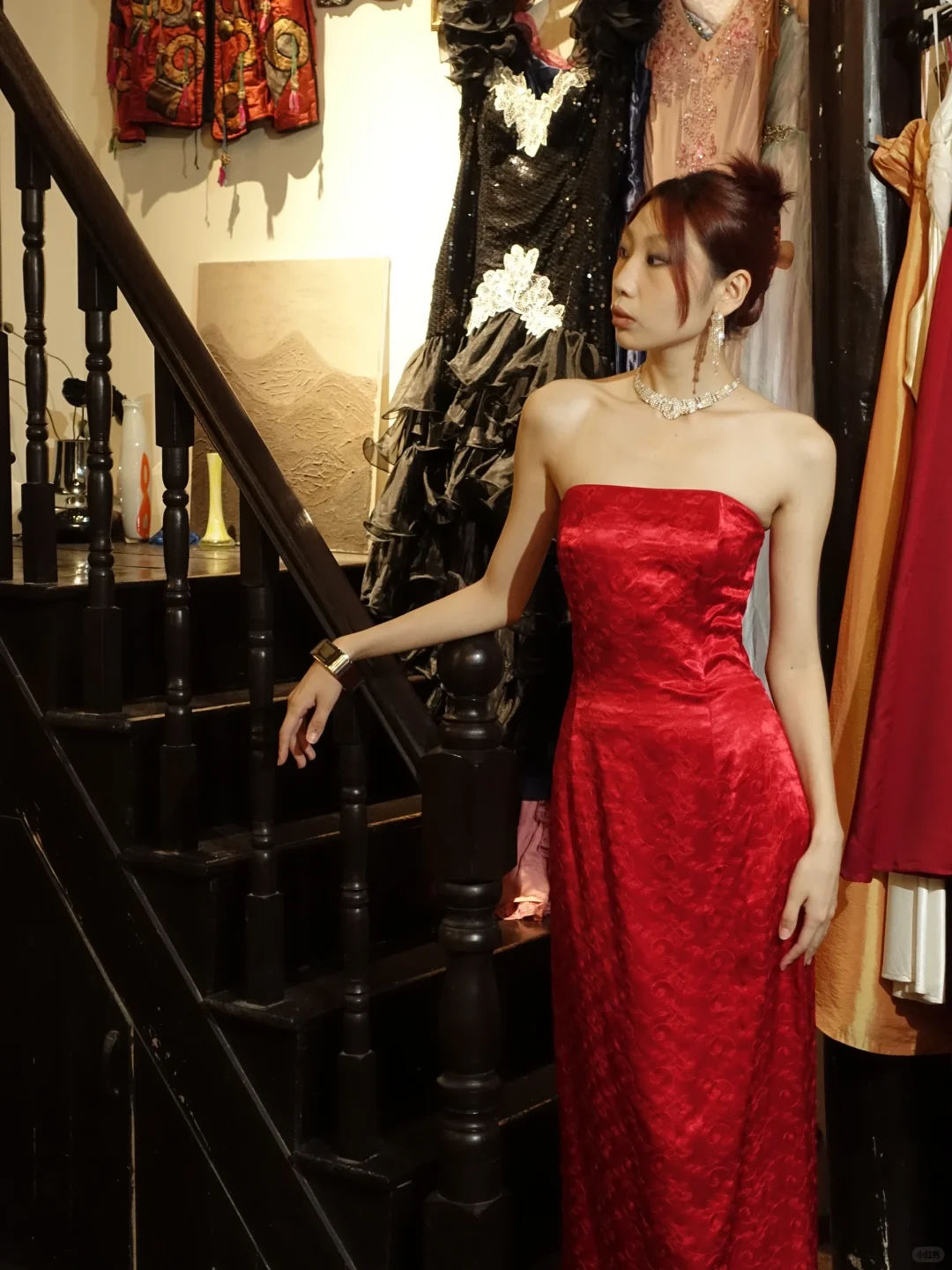 Red Strapless Jacquard Column Prom Dress Textured Fabric Long Evening Gown gh9859
