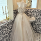 Ivory Strapless Tasseled Waist-Cinched Voluminous Skirt Long Romantic Dress, Wedding Gown gh7744