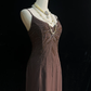 ✨Girlhomeshops-Coffee Spaghetti Strap Butterfly Beaded Chiffon Mermaid Evening Gown gh10279
