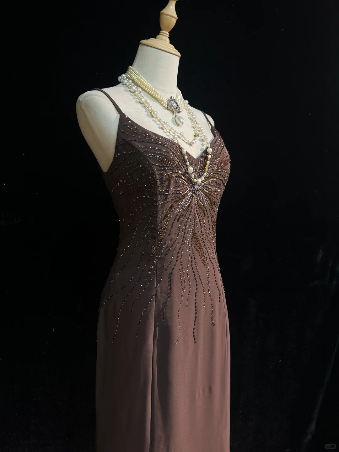 ✨Girlhomeshops-Coffee Spaghetti Strap Butterfly Beaded Chiffon Mermaid Evening Gown gh10279