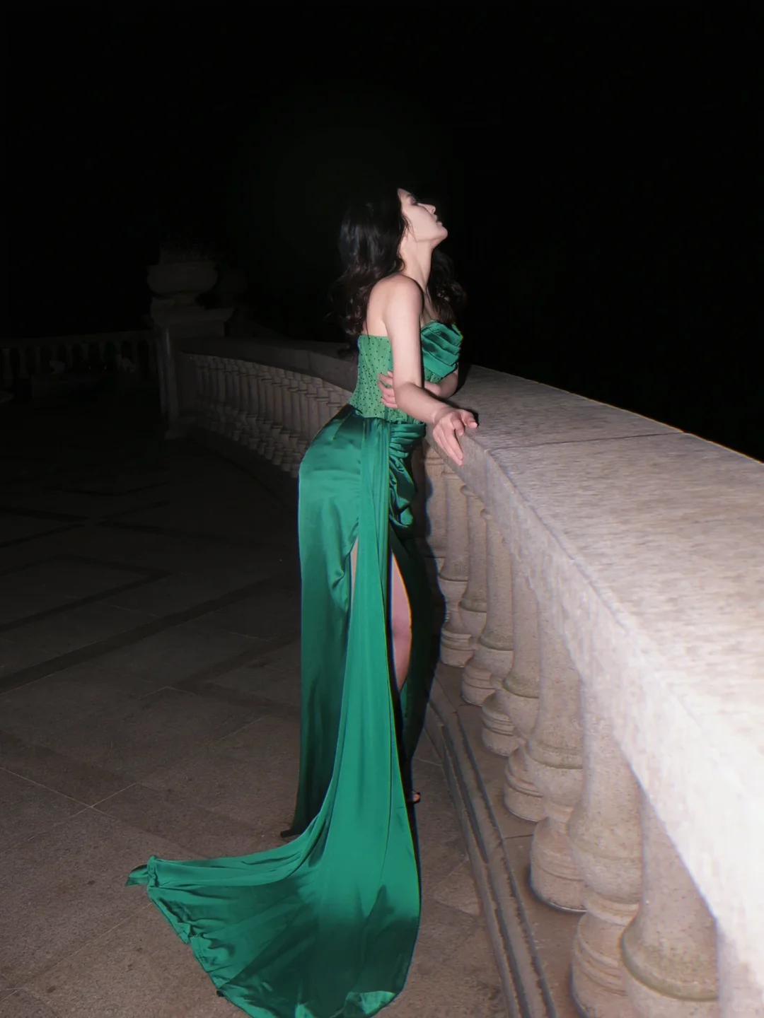 Emerald Green Satin High Slit Long Evening Gown Strapless Boned Corset Prom Dress gh9858