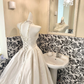 White Satin Strapless Cinched Waist Full Flared Skirt Long Elegant Romantic Dress, Wedding Gown gh7814