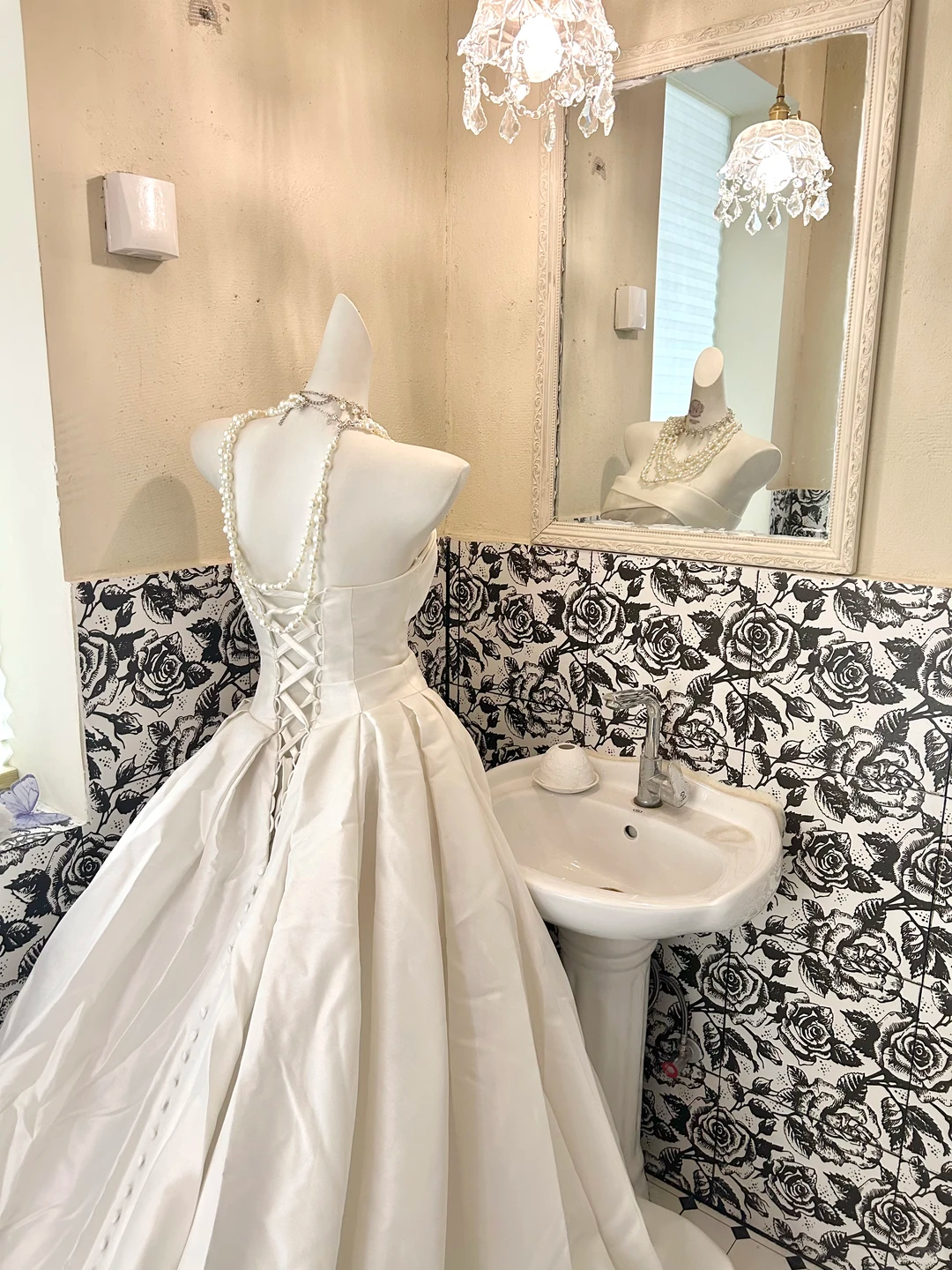 White Satin Strapless Cinched Waist Full Flared Skirt Long Elegant Romantic Dress, Wedding Gown gh7814