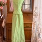 Sage Green Vintage Two-Piece Long Gown, Deep V Sleeveless Formal Dress gh9297