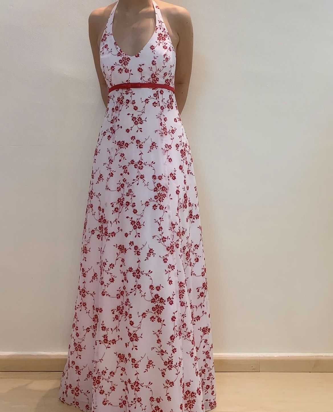 Vintage langes Kleid mit Blumenmuster, elegantes Kleid gh6867