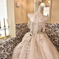 Ivory Strapless Rhinestone Elegant Premium Cinched Waist Voluminous Skirt Long Romantic Dress, Wedding Gown gh7793