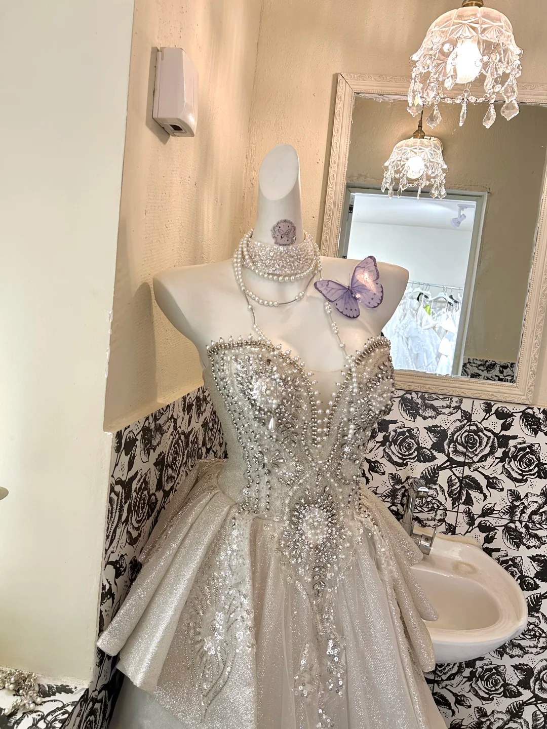 Ivory Gown with Silver Decorations, Waist-Cinched Slim A-Line Long Romantic Dress, Wedding Gown gh7703