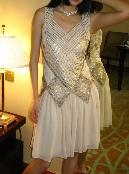 Light Apricot V-Neck Sequin Vintage Elegant Prom Gown, Evening Party Dress gh8360