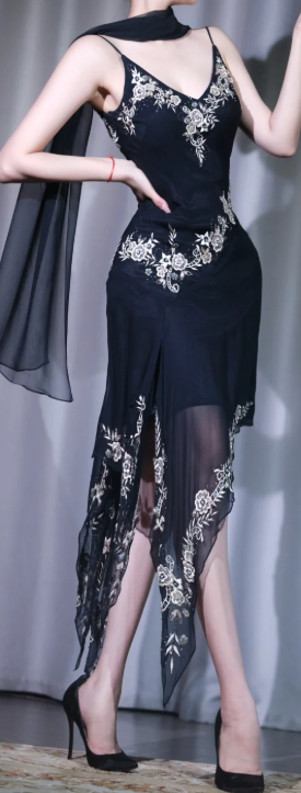 ✨Girlhomeshops-Black 2-Piece Party Dress V Neck Silver White Floral Embroidery Beaded Irregular Hem Tulle Evening Gown gh10069