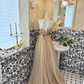 Gold Puff Sleeve Square Neck Waist-Cinched A-Line Skirt Elegant Luxury Romantic Dress, Wedding Gown gh7677