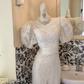 White Lace Vintage Puff Sleeve Square Neck Waist-Cinched Figure-Flattering Sexy Bodycon Romantic Dress, Wedding Gown gh7759