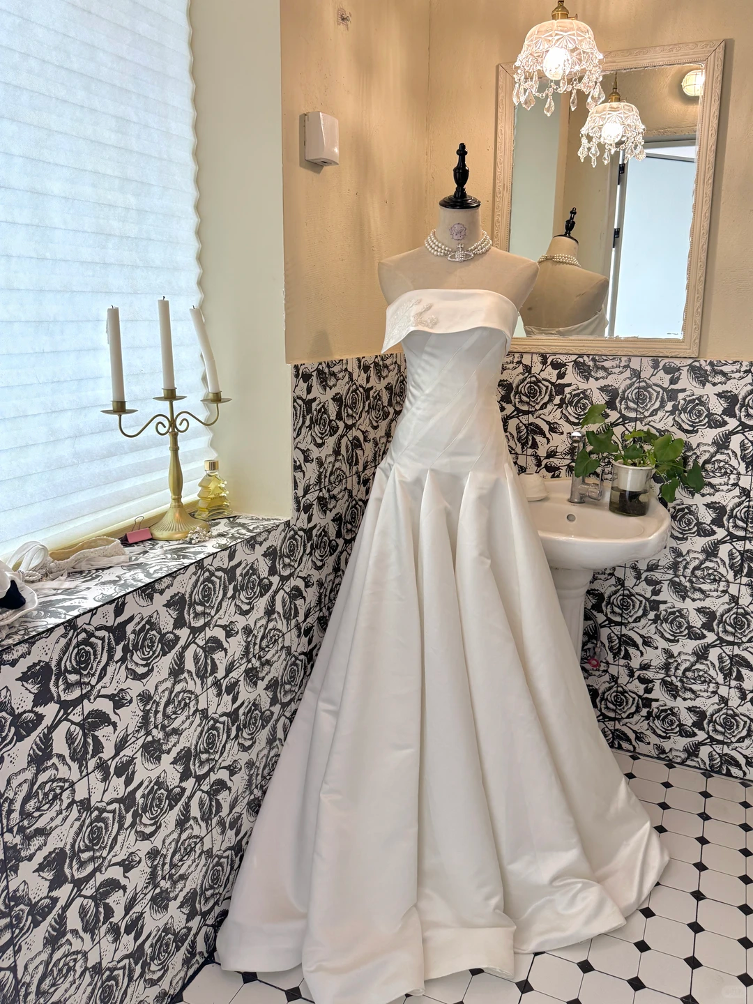 Minimalist White Satin Strapless Waist-Cinched Full Flared Long Romantic Dress, Wedding Gown gh7665