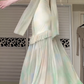 Pastel Tie‑Dye Spaghetti Strap Long Evening Gown, Asymmetrical Ruffle Chiffon Formal Prom Dress gh9029
