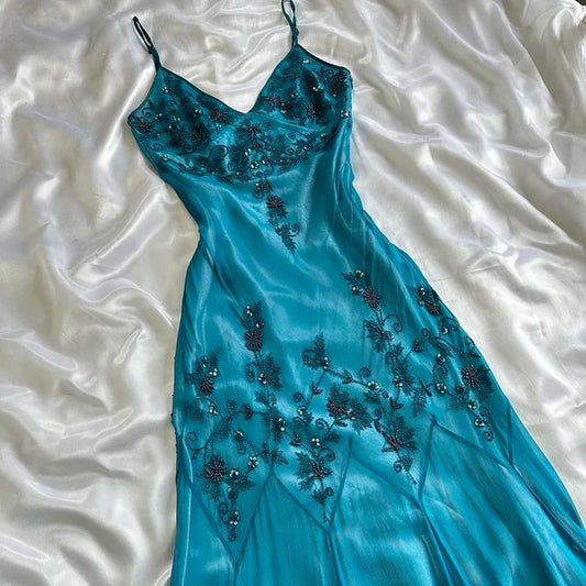 Blau mode elegant zarte perlen spaghetti-trägern lange chiffon elegante ballkleid abendkleid partykleid gh3493