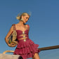 Robe courte en mousseline de soie rose brillante et mignonne à volants, tenue de soirée, d'anniversaire, de vacances, gh4849