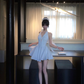 Women Elegant White Halter Homecoming Dress Deep V Neck Cutout Backless A-Line Flare Short Prom Gown gh9446