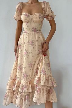Girlhomeshops-Blumenrüschen Kurzarm Langes Chiffon-Gartenpartykleid Hochzeitsgastkleid gh5203