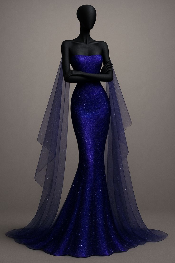 Girlhomeshops - Robe de soirée sirène longue en satin bleu/violet scintillant gh5000