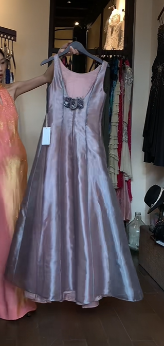 Dusty Purple Sleeveless Long Formal Gown 3D Floral Satin A-Line Evening Dress gh9671