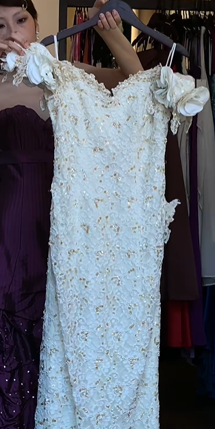 Ivory Off Shoulder 3D Floral Sequin Beaded Mermaid Long Evening Prom Dress gh9767