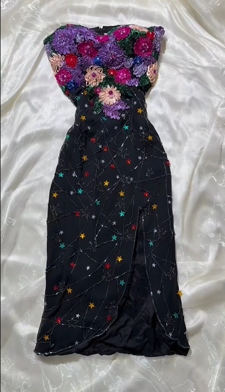 Sexy Vintage Prom & Evening Party Dress, Black Base Strapless Gown With Floral Print, Fitted Waist Slim Silhouette gh8590