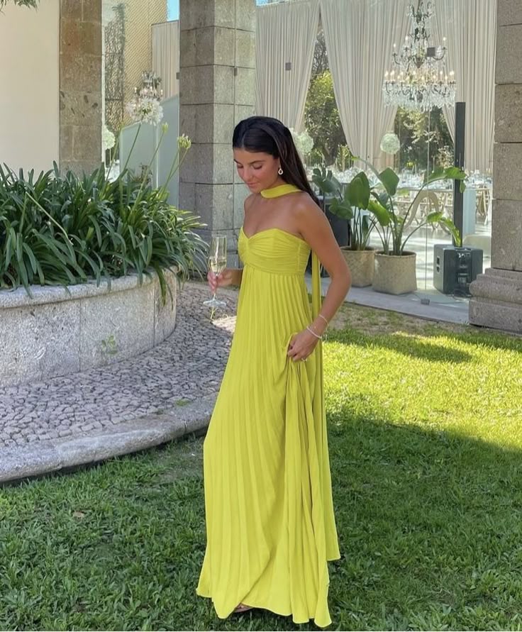 Gelbes, elegantes, langes Chiffon-Ballkleid, Abendkleid für Hochzeitsgäste, Partykleid gh3430