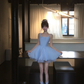 Women Sweet Light Blue Square Neck Homecoming Dress Wide Straps Boned Corset Double Layer Tulle A-Line Short Prom Gown gh9441