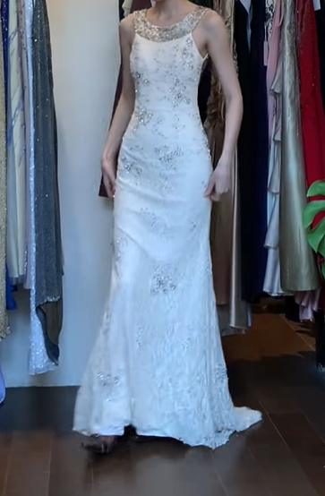 Ivory Halter Long Formal Gown Lace Applique Rhinestone Beaded Mermaid Prom Dress gh9638