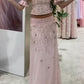 Robe deux-pièces rose en tulle à manches courtes et perles | Robe maxi élégante et luxueuse à encolure carrée découpée, idéale pour une soirée de gala gh6465